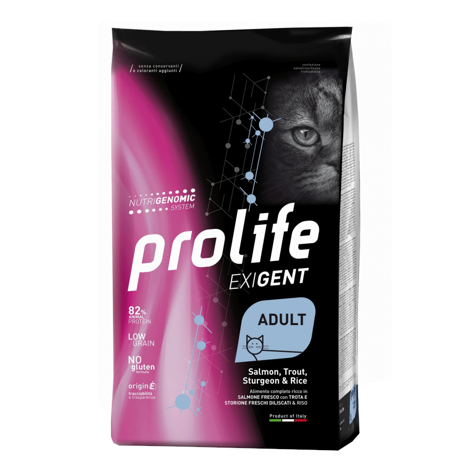 Prolife Gatto Exigent Adulto Salmone, Trota, Storione &amp; Riso 400 Gr
