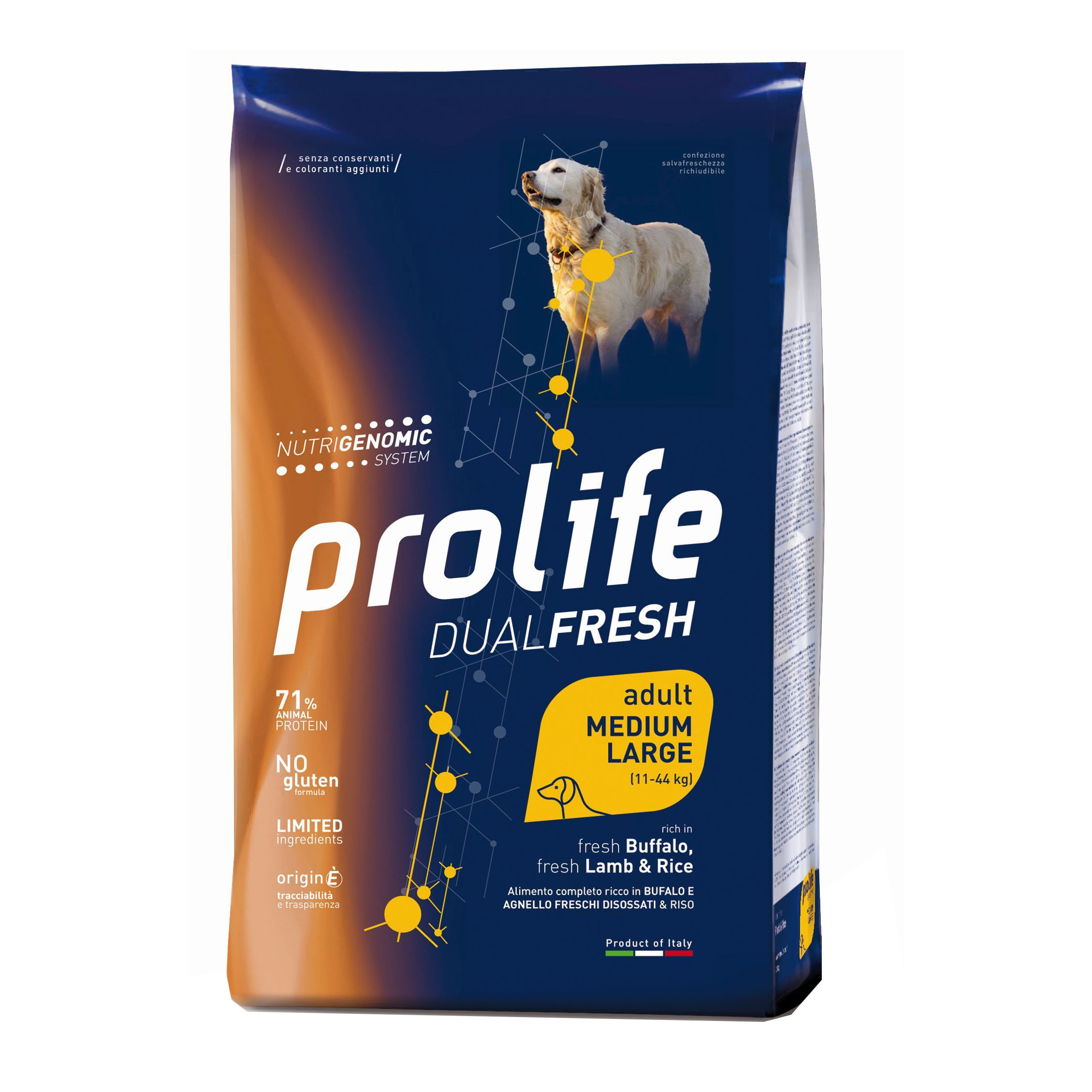 Prolife Cane Dual Fresh Adulto Medium&amp;Large Bufalo, Agnello &amp; Riso 12 Kg