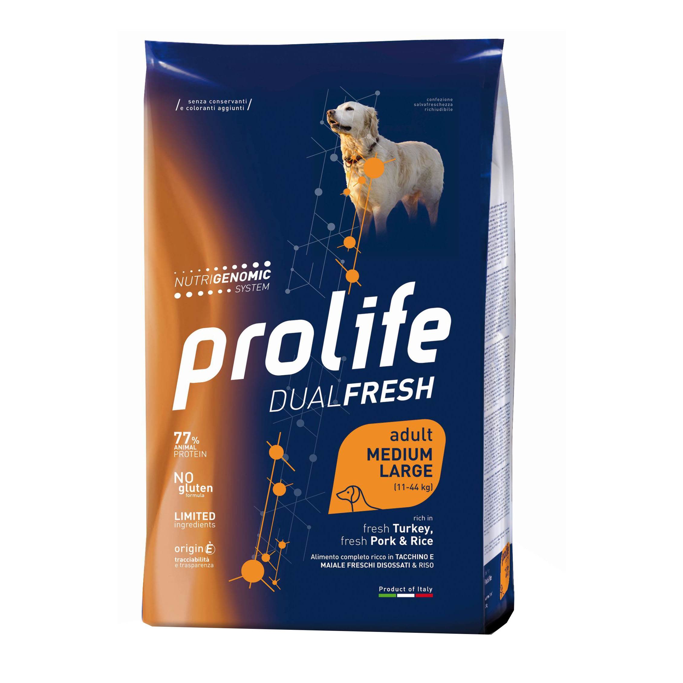 Prolife dog dual fresh adult turkey/pork &amp; rice medium/large 12 kg
