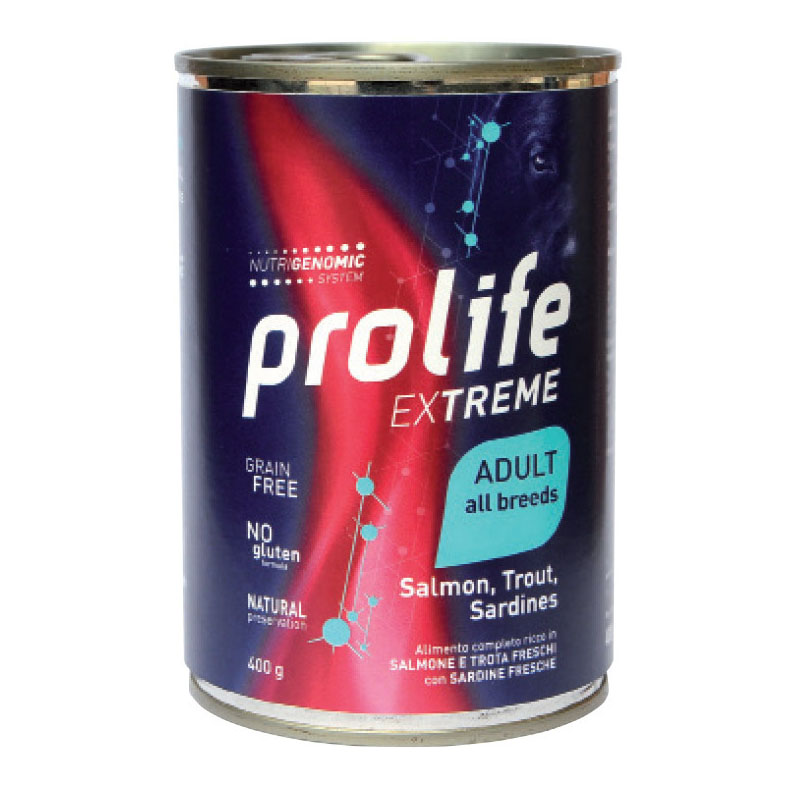 Prolife Cane Extreme Adulto All Breeds Salmone, Trota &amp; Sardine Lattina 400 Gr