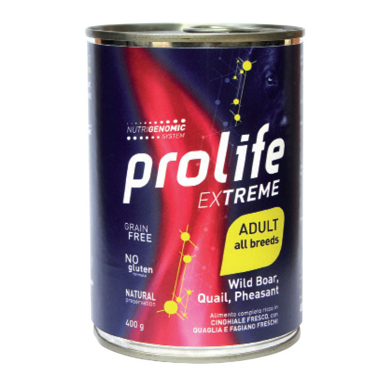 Prolife Cane Extreme Adulto All Breeds Cinghiale, Quaglia, Fagiano &amp; Legumi Lattina 400 Gr
