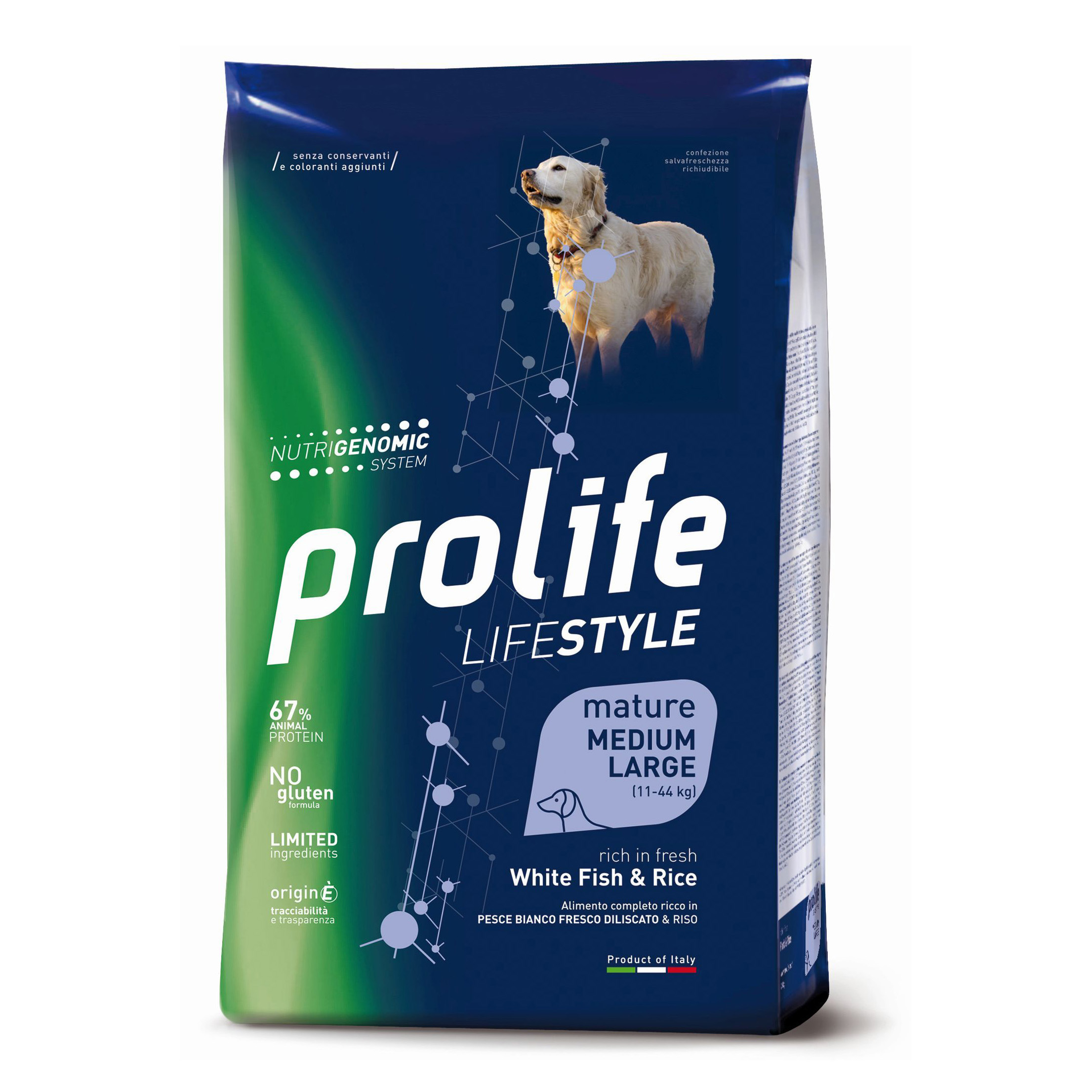 Prolife Cane Lifestyle Mature Medium&amp;Large Pesce Bianco &amp; Riso 12 Kg
