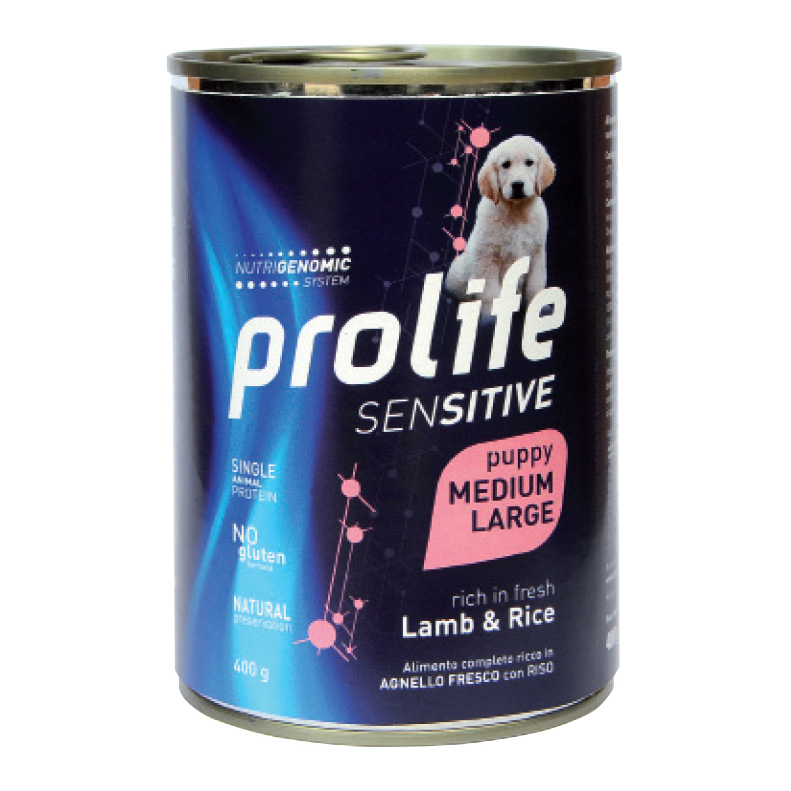 Prolife Cane Sensitive Puppy Medium&amp;Large Agnello &amp; Riso Lattina 400 Gr