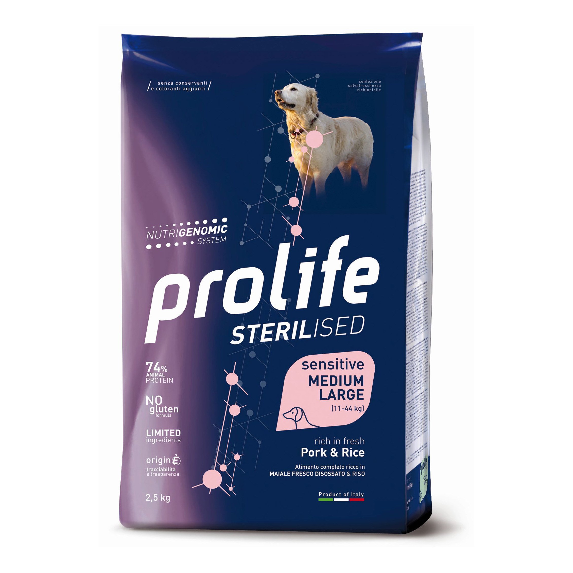 Prolife Cane Sterilised Sensitive Adulto Medium&amp;Large Maiale &amp; Riso 12 Kg