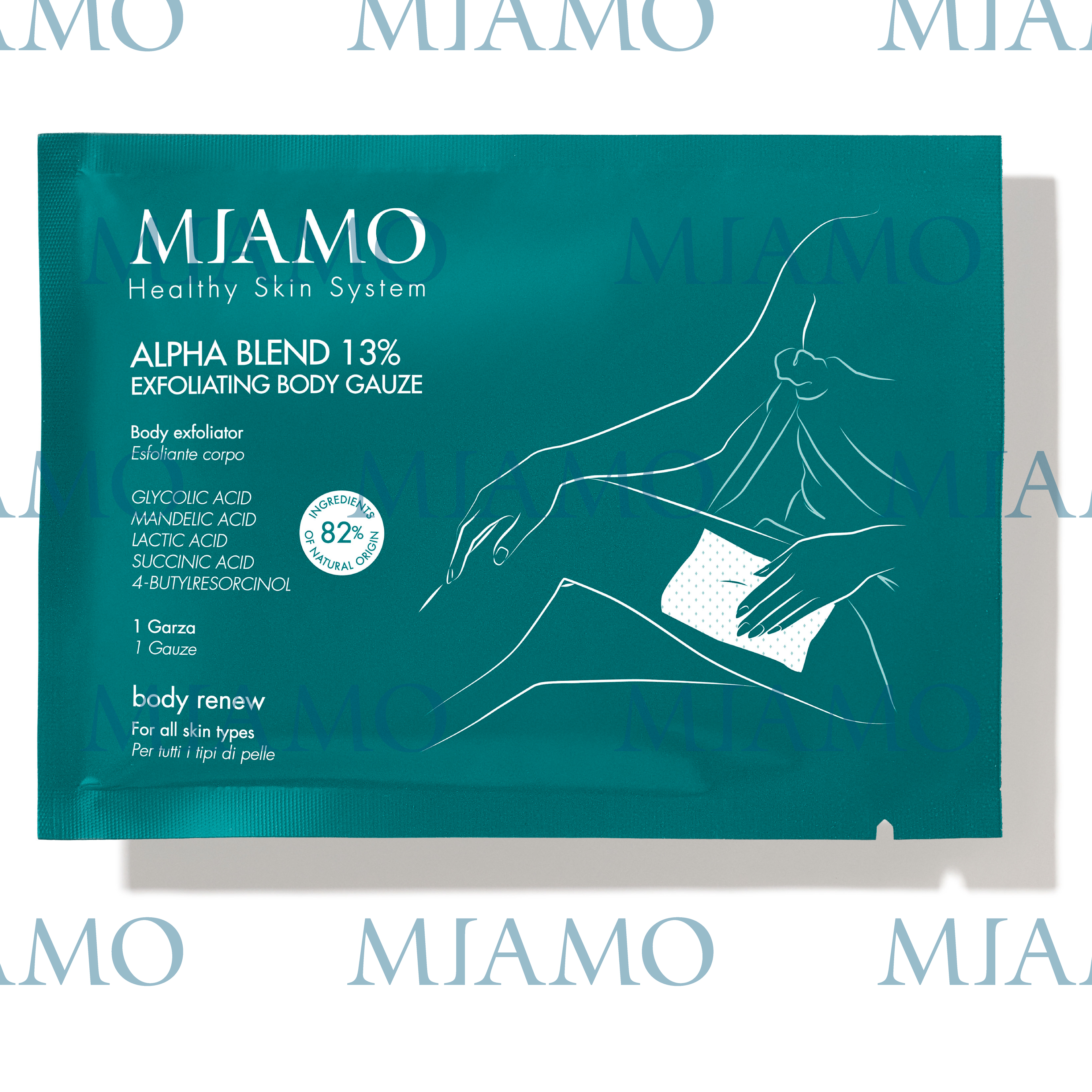 Miamo body renew alpha blend 13% exfoliating body gauze inbevute 1 busta