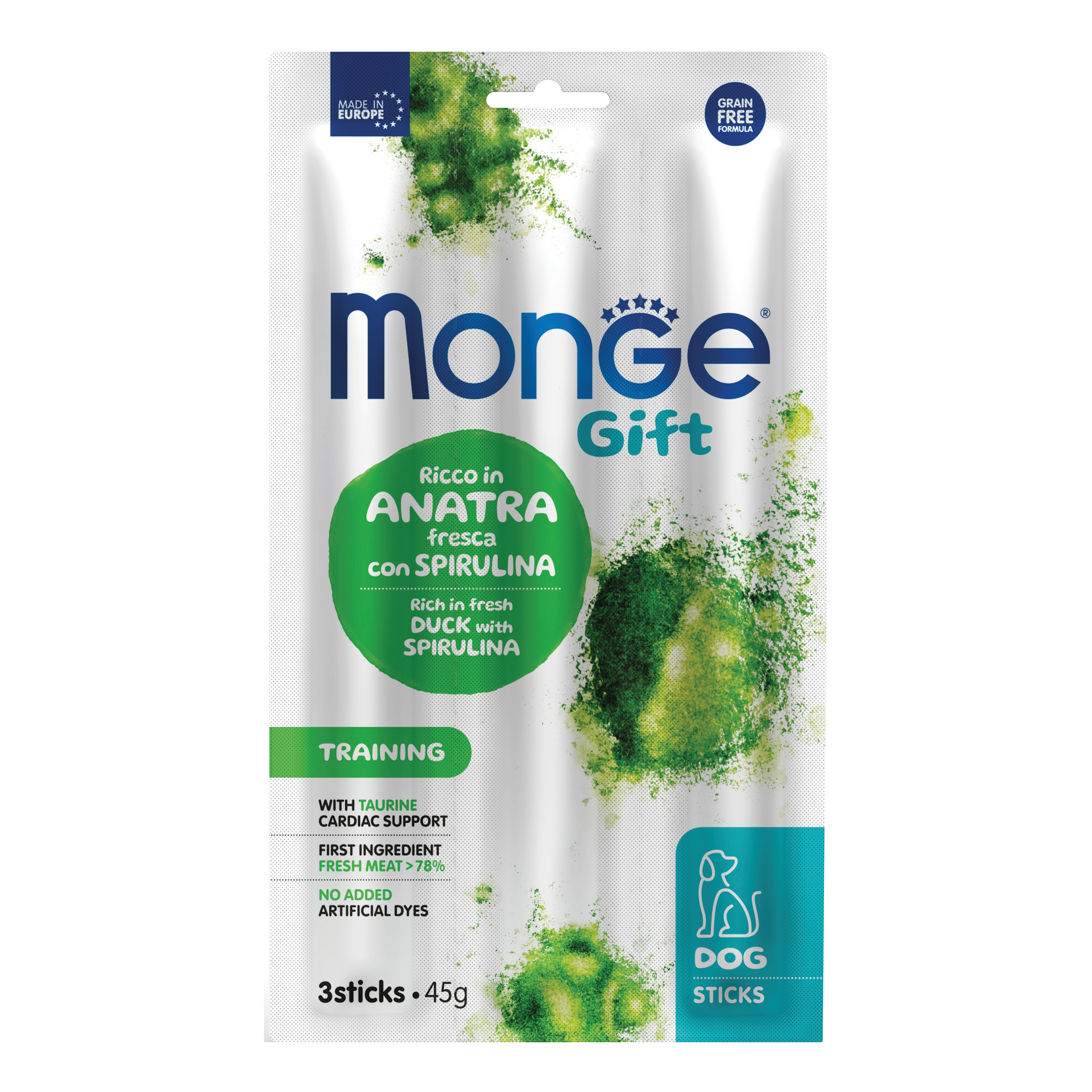 Monge dog sticks gift training ricco in anatra fresca con spirulina 45 g