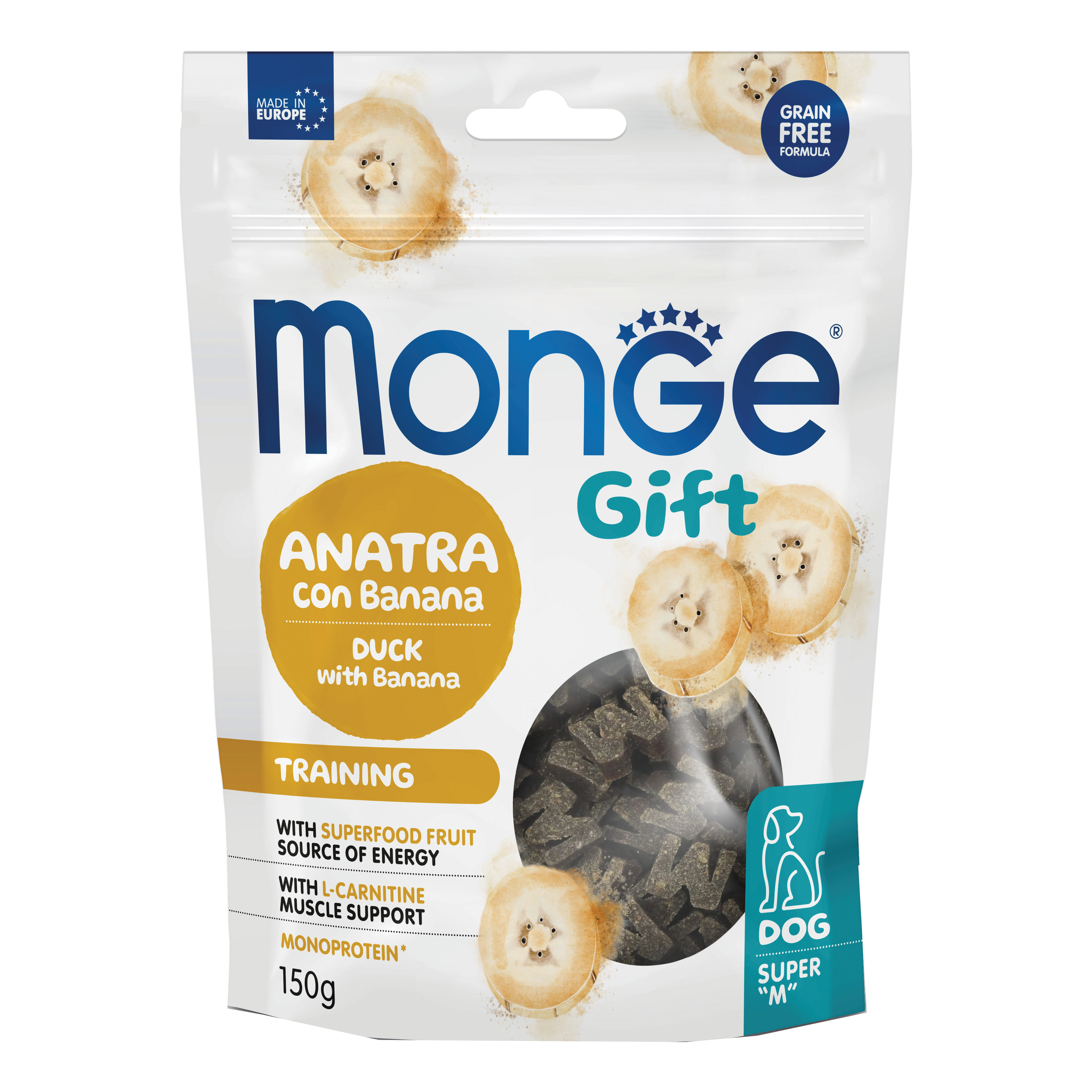 Monge dog super m gift training anatra con banana 150 g