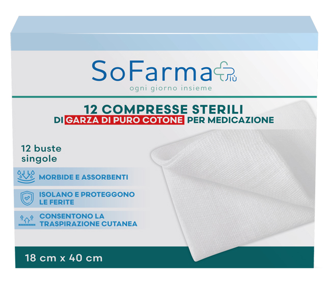Compressa in cotone sofarmapiu' 18x40 cm 12 pezzi