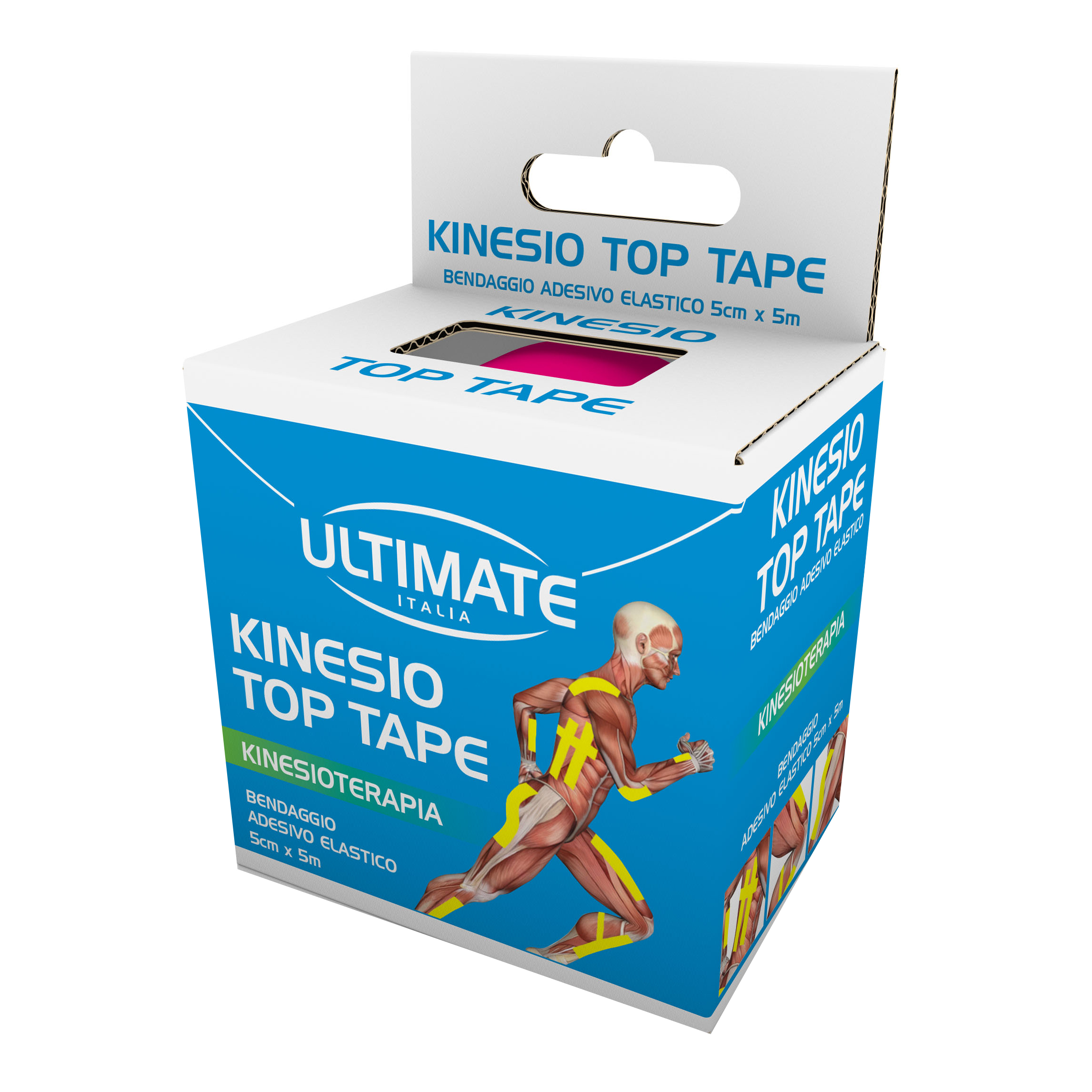 Bendaggio adesivo elastico ultimate italia kinesio top tape fucsia 5 cm x 5 m