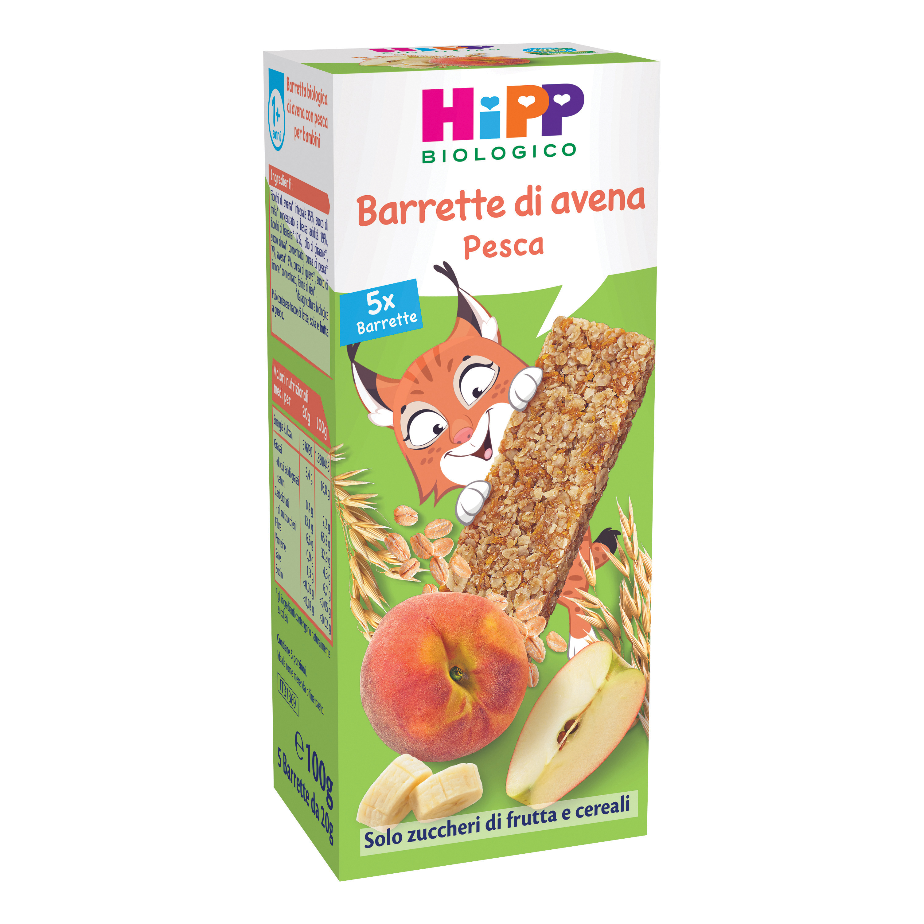 Hipp barretta avena pesca 5 pezzi da 20 g