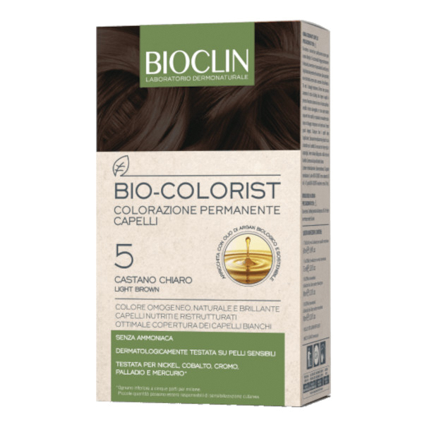 Bioclin bio colorist 5 castani ch kit composto da bio-colorist crema colorante cap 3 50ml+bio-colorist rilevatore crema 75ml+ biocolor protect maschera 10ml+ shampoo postcolore10ml