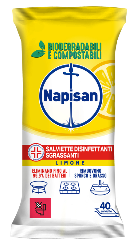 Napisan salviette disinfettanti limone 40 pezzi biodegradabili