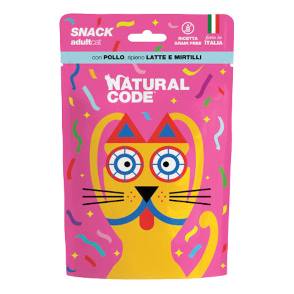 Natural Code Gatto Snack Adulto Pollo, Latte amp Mirtilli 60 Gr