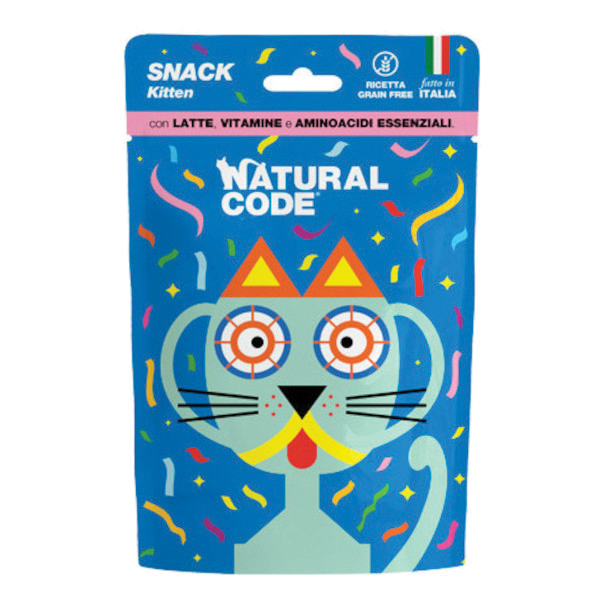 Natural Code Gatto Snack Kitten Latte, Vitamine & Amminoacidi Essenziali 60 Gr
