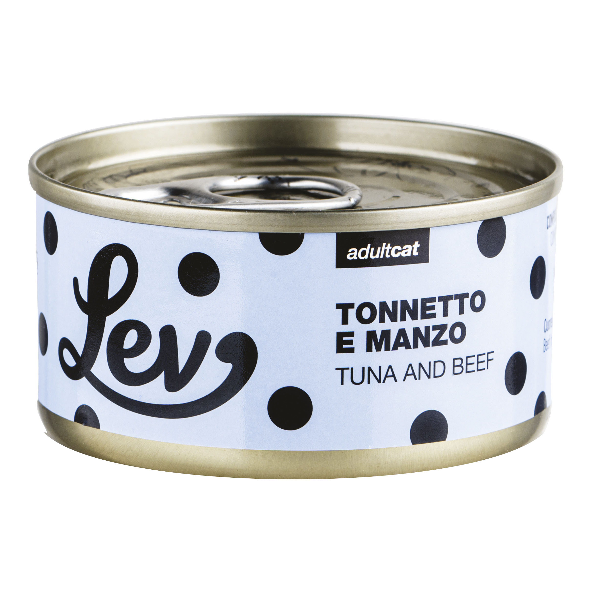 Lev Gatto Lattina In Acqua Di Cottura Adulto Tonnetto &amp; Manzo 70 Gr