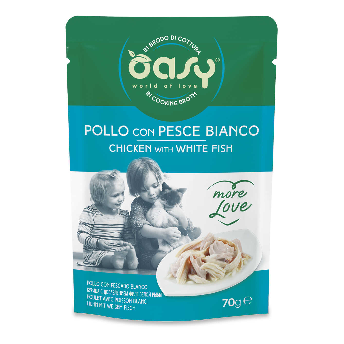 Oasy Gatto More Love In Busta Adulto Pollo &amp; Pesce Bianco 70 Gr