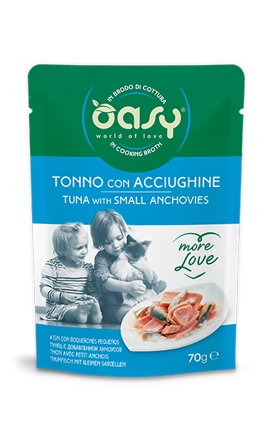 Oasy Gatto More Love In Busta Adulto Tonno & Acciughine 70 Gr