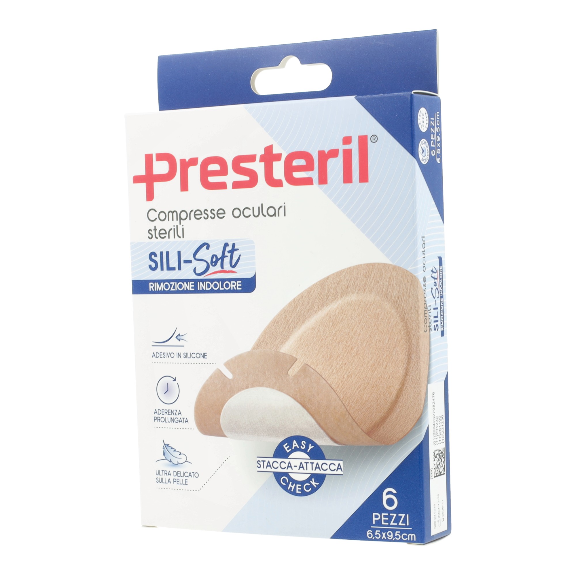 Compressa oculare presteril sili-soft skin 6,5 x 9,5 cm 6 pezzi