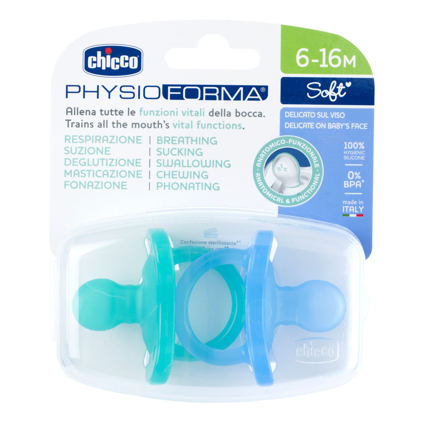 Chicco gommotto silicone azzurro 6 16 mesi 2 pezzi