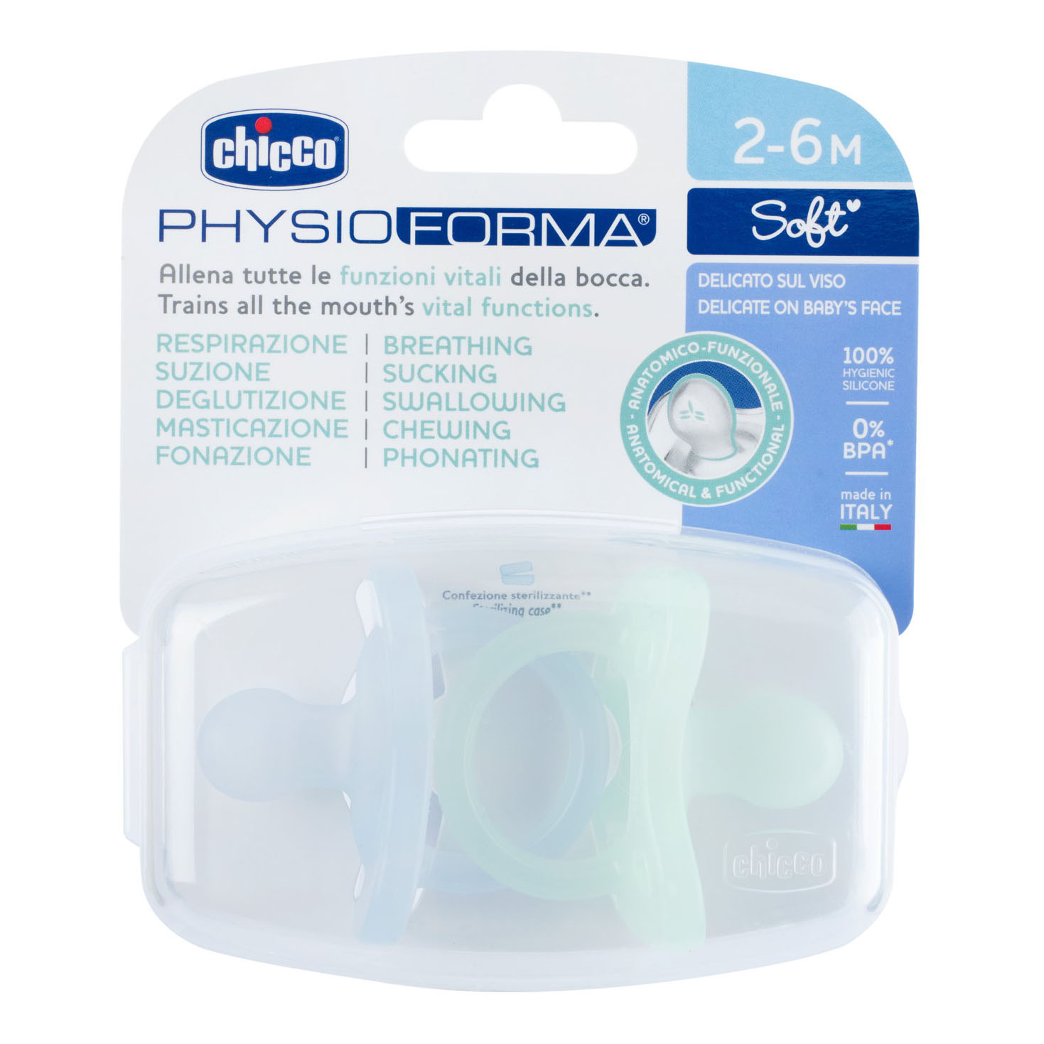 Chicco gommotto silicone azzurro 2 6 mesi 2 pezzi