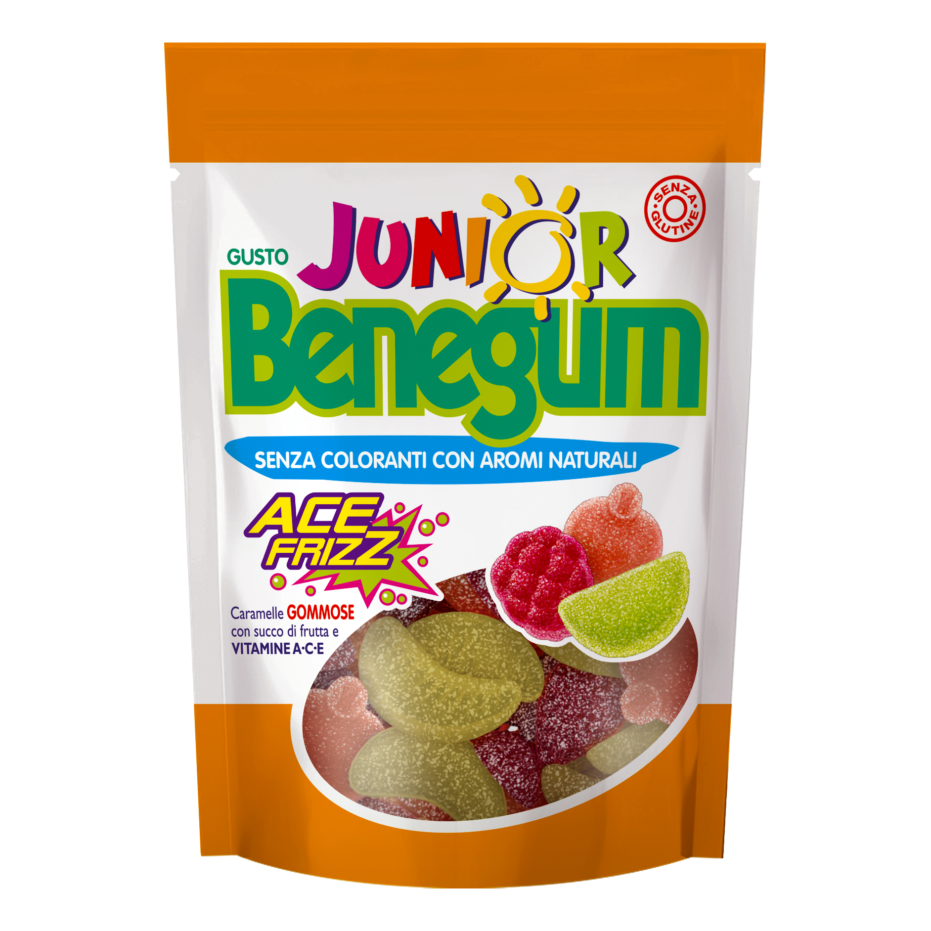 Benegum junior ace frizz caramelle gommose con succo di frutta e vitamine a c e 90 g