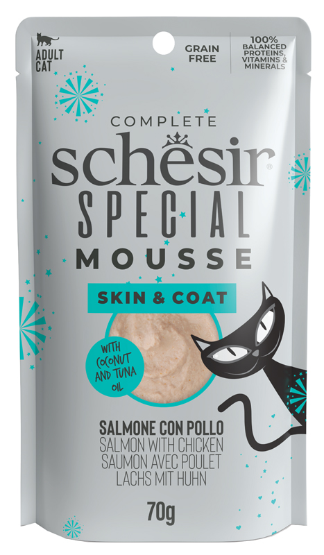 Schesir Gatto Special Mousse Skin&Coat Adulto Salmone & Pollo Busta 70 Gr