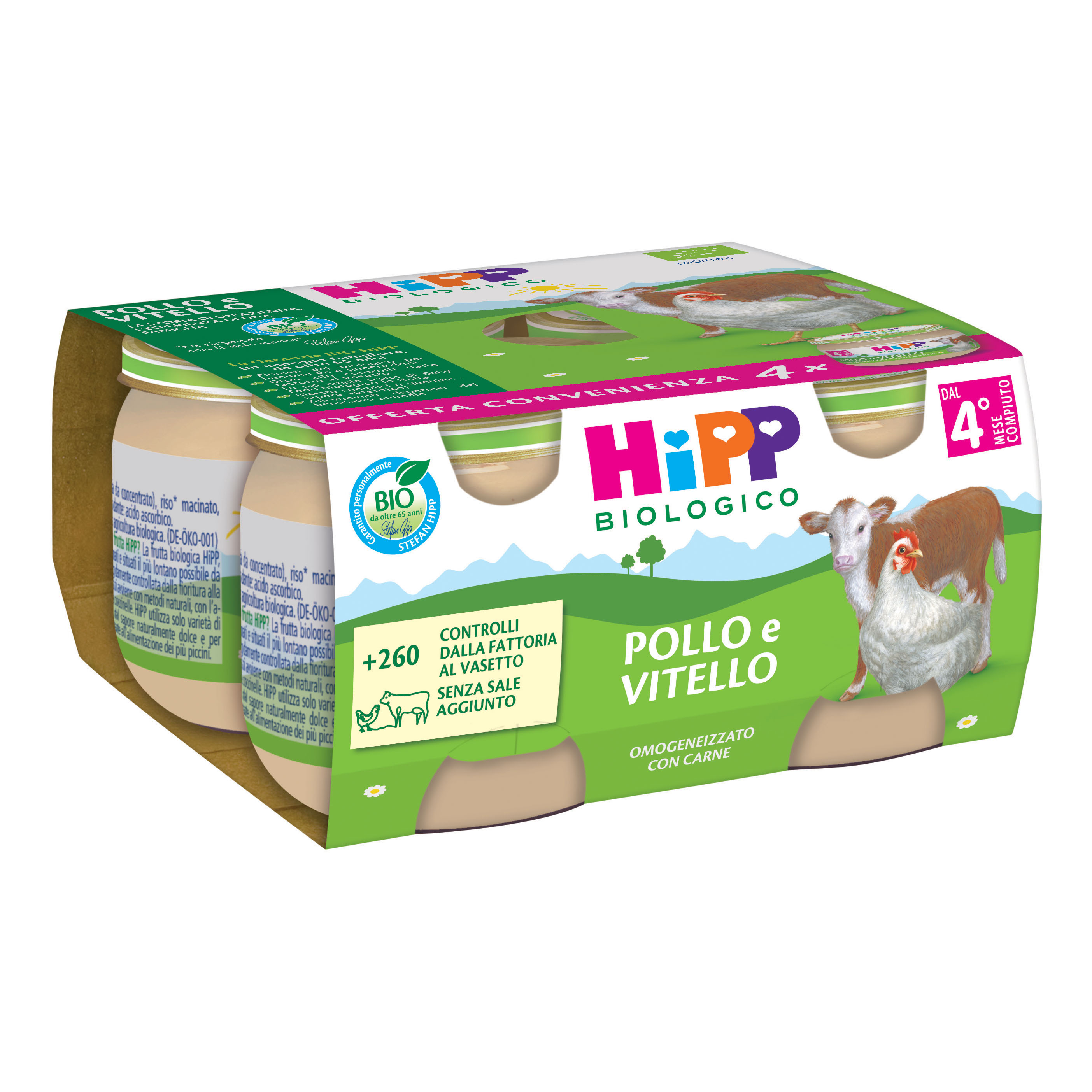 Hipp bio omogeneizzato pollo e vitello 4 pezzi da 80 g