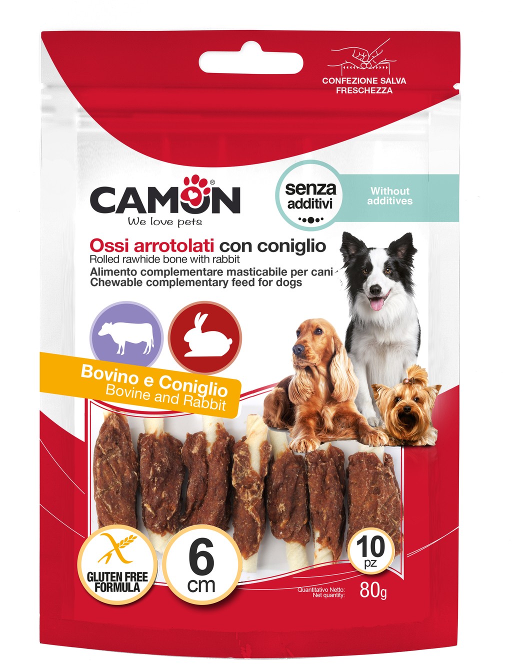 Camon Cane Snack Ossi Arrotolati Mini Con Coniglio Cf. (10X6) Cm 80 Gr