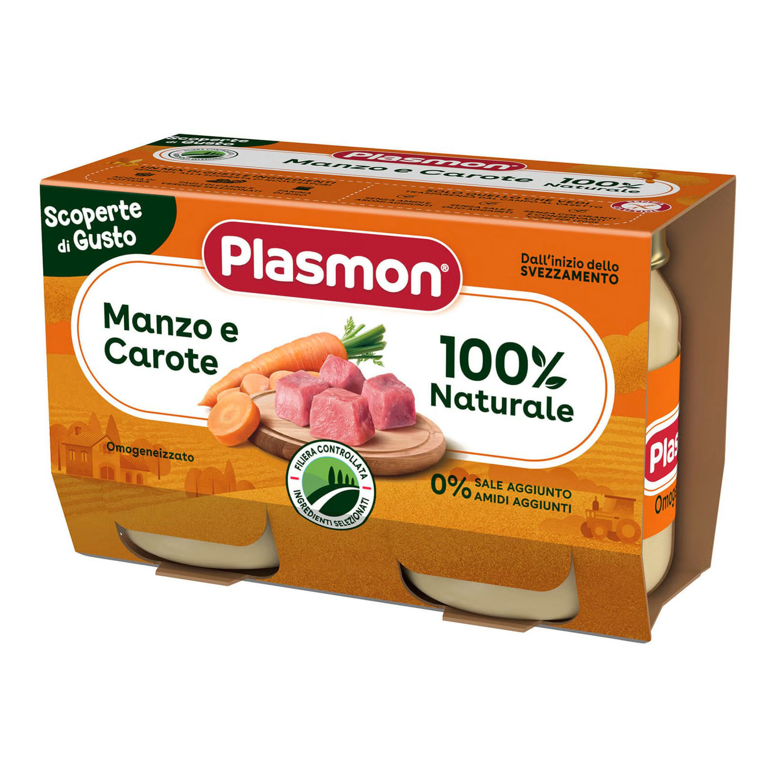 Plasmon bio omogeneizzato manzo con carote 2 pezzi
