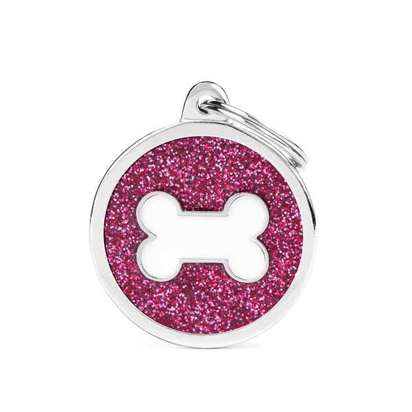 My Family Medaglietta Pink Big Glitter Circle White Bone
