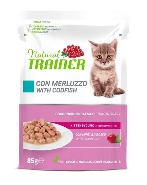 Trainer Gatto Natural Kitten&amp;Young Merluzzo Busta 85 Gr