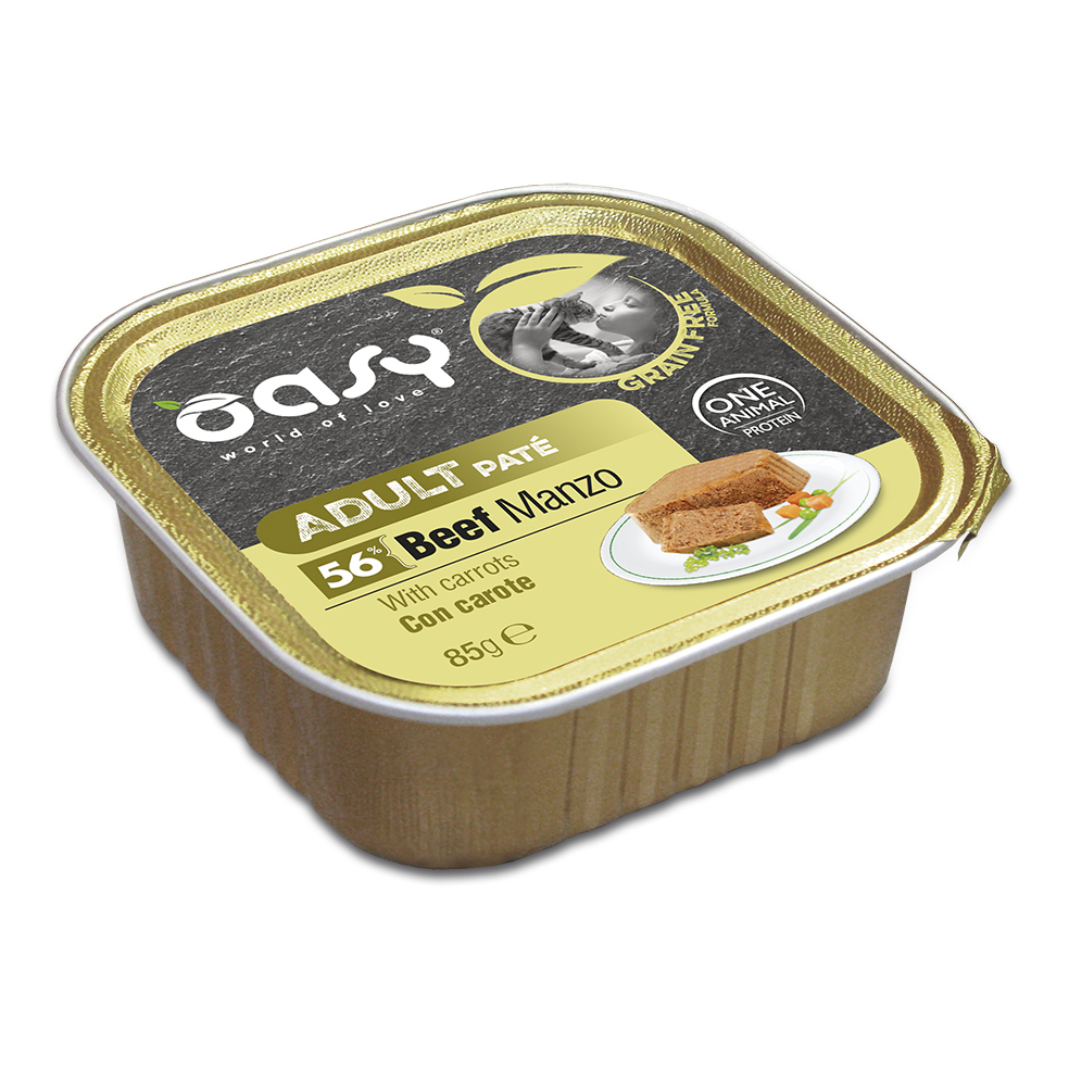 Oasy Gatto Grain Free Pate' Adulto Manzo &amp; Carote 85 Gr