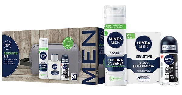 Nivea for men kit sensitive 2024 1 schiuma barba + 1 dopobarba + 1 deodorante