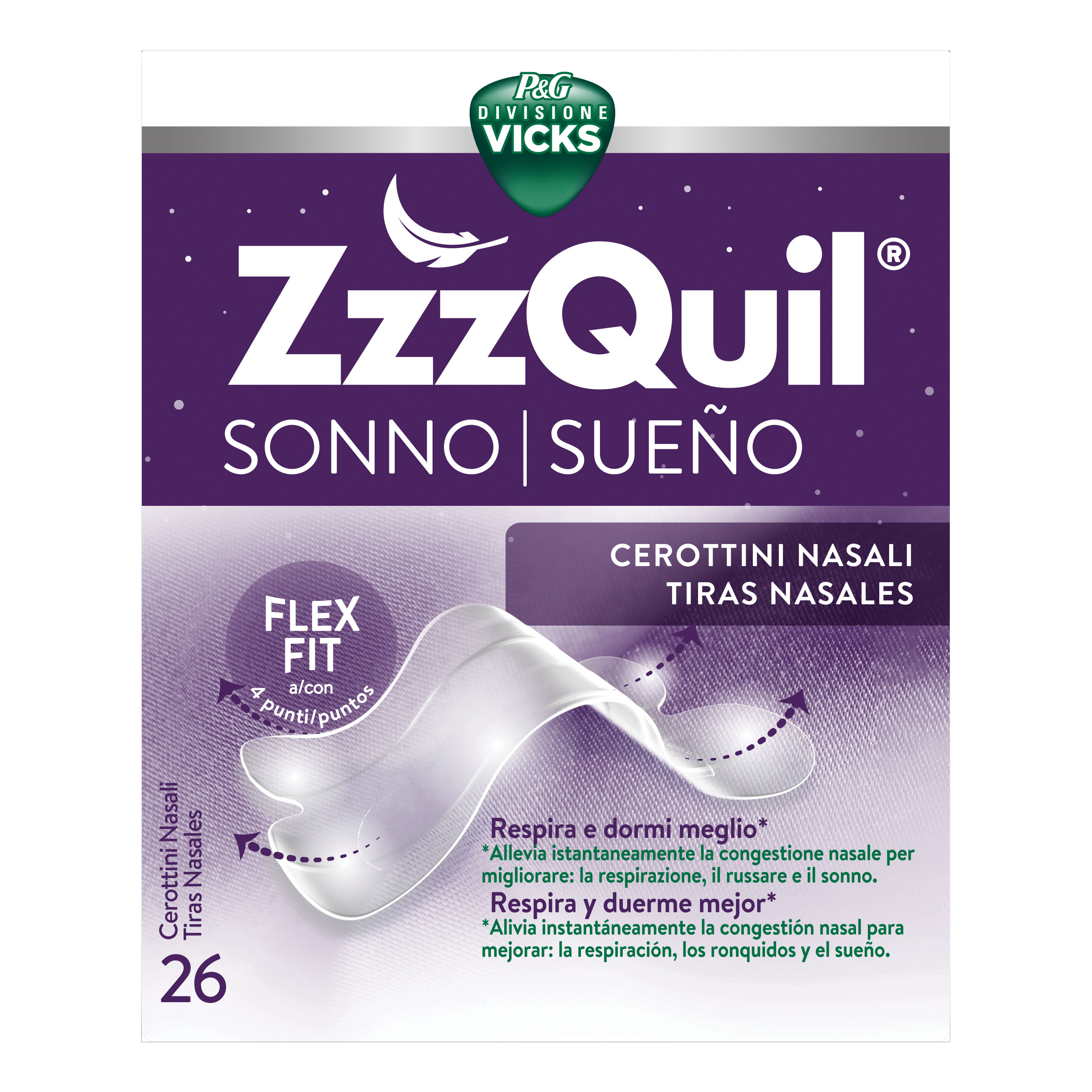 ZzzQuil Sonno Strisce Nasali per Smettere di Russare 26 Cerotti