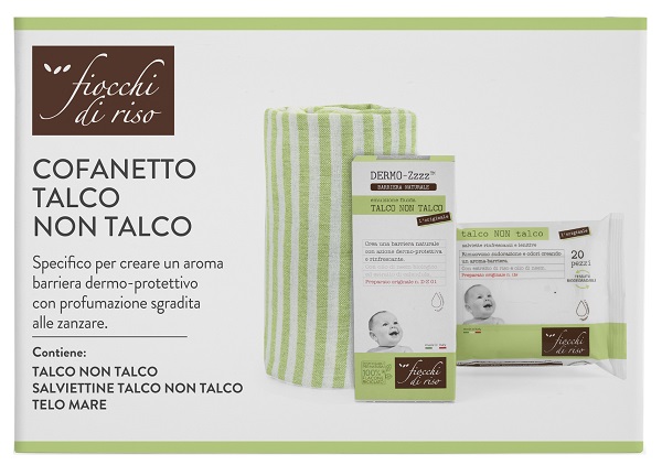 Fiocchi di riso cofanetto talco non talco 1 emulsione talco non talco 120 ml + 1 salviette talco non talco + 1 telo mare