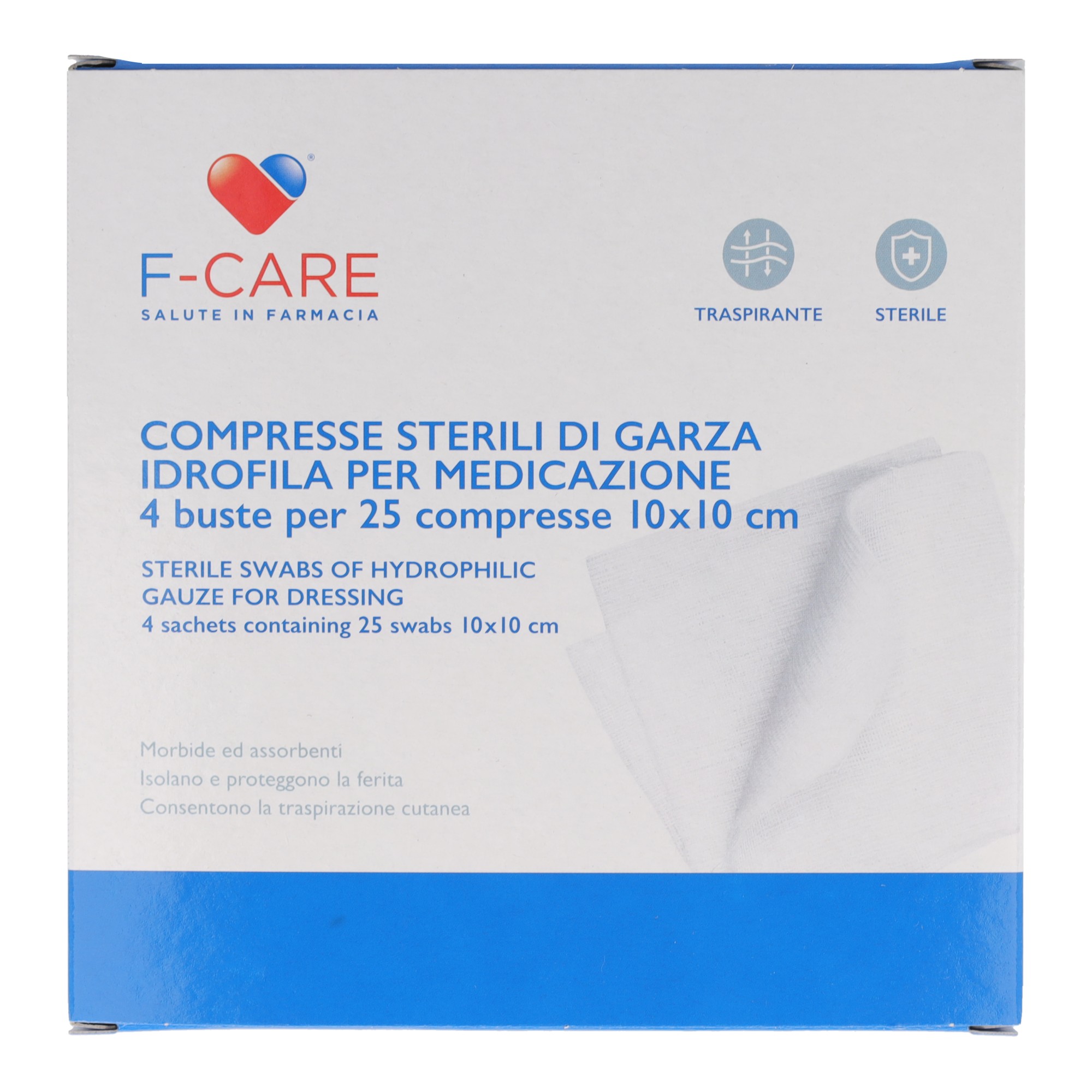 F care garza compressa in cotone 12/8 10x10cm 100 pezzi
