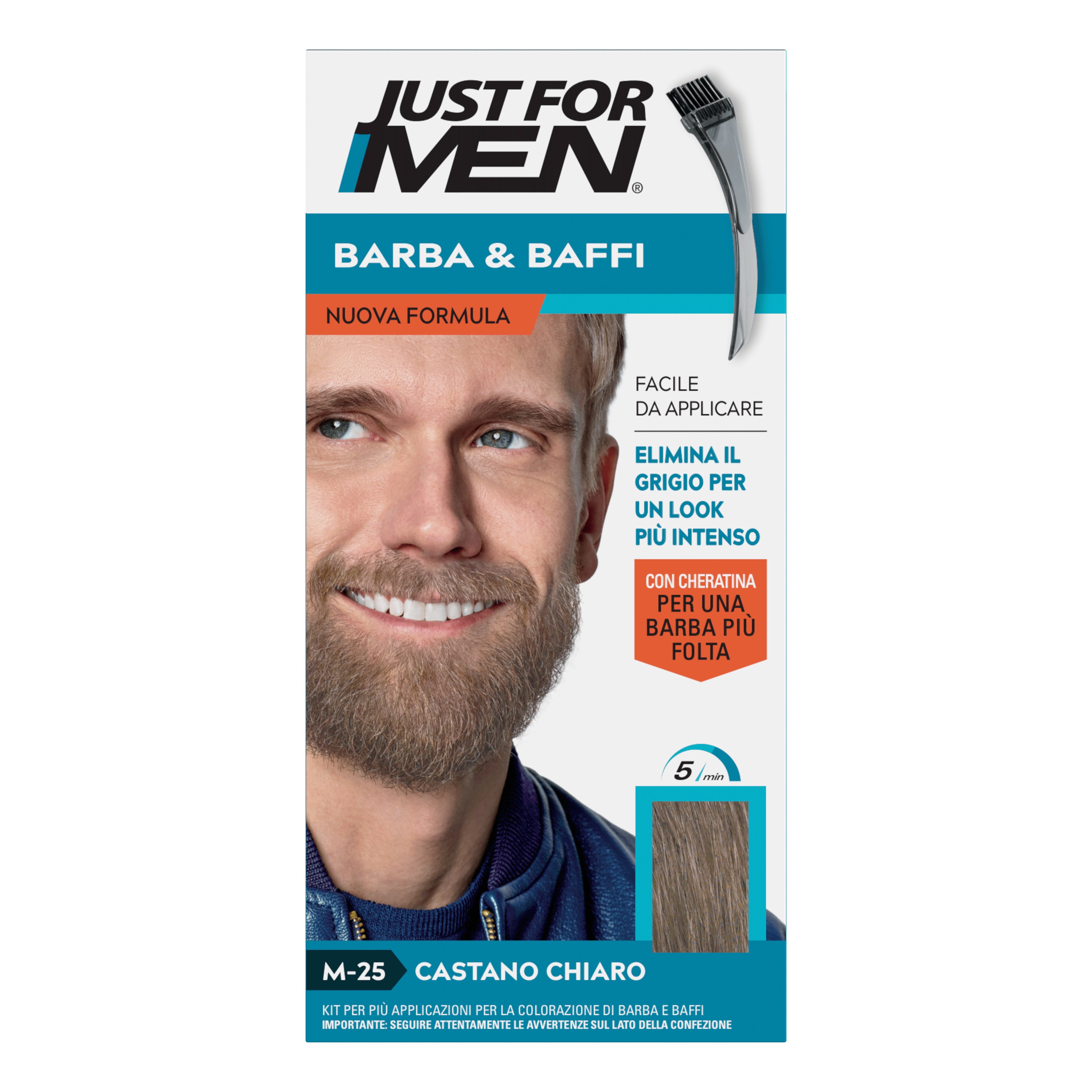 Just for men barba&amp;baffi nuova formula con cheratina m25 kit castano chiaro base colore 14 g + attivatore colore 14 g