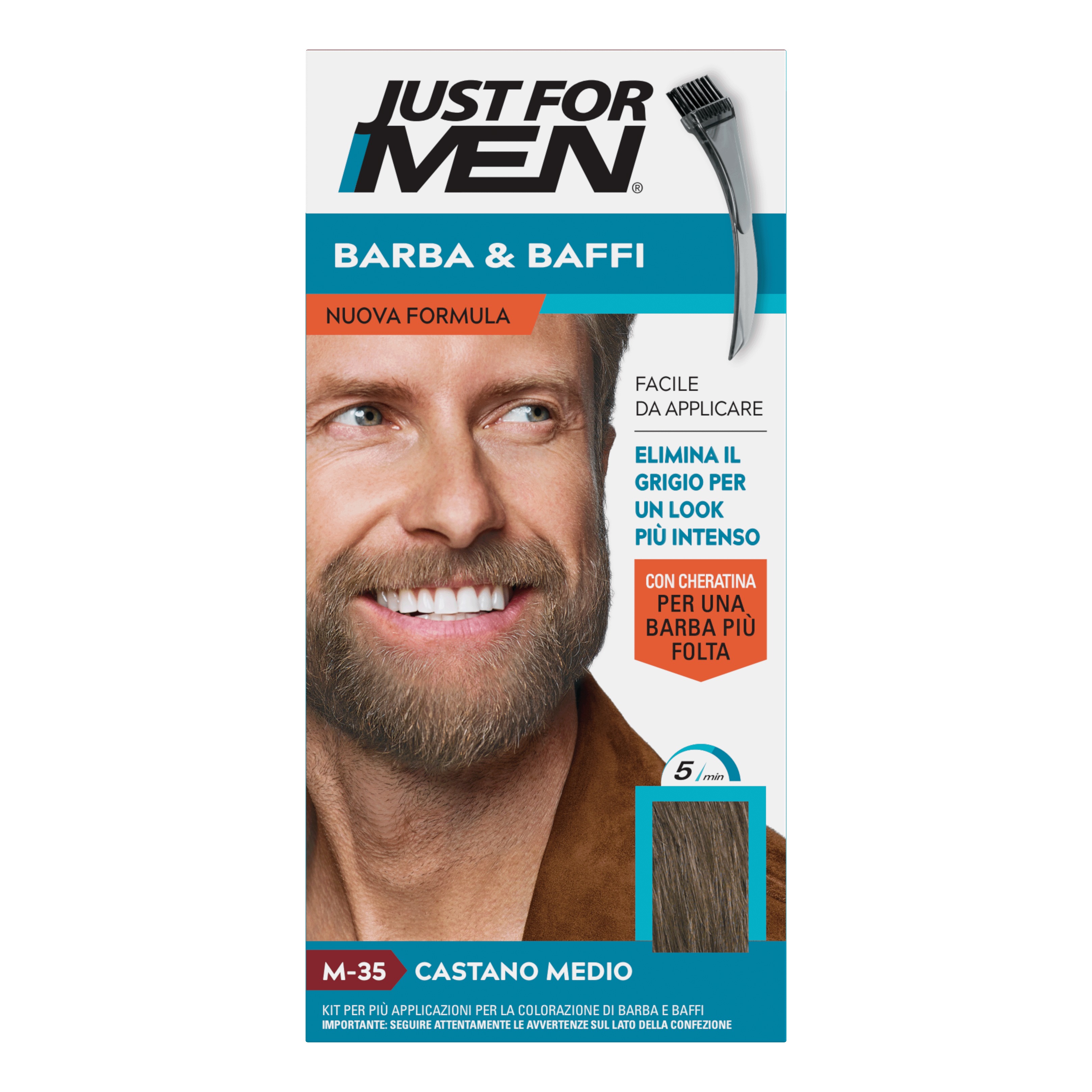 Just for men barba&amp;baffi nuova formula con cheratina m35 kit castano medio base colore 14 g + attivatore colore 14 g