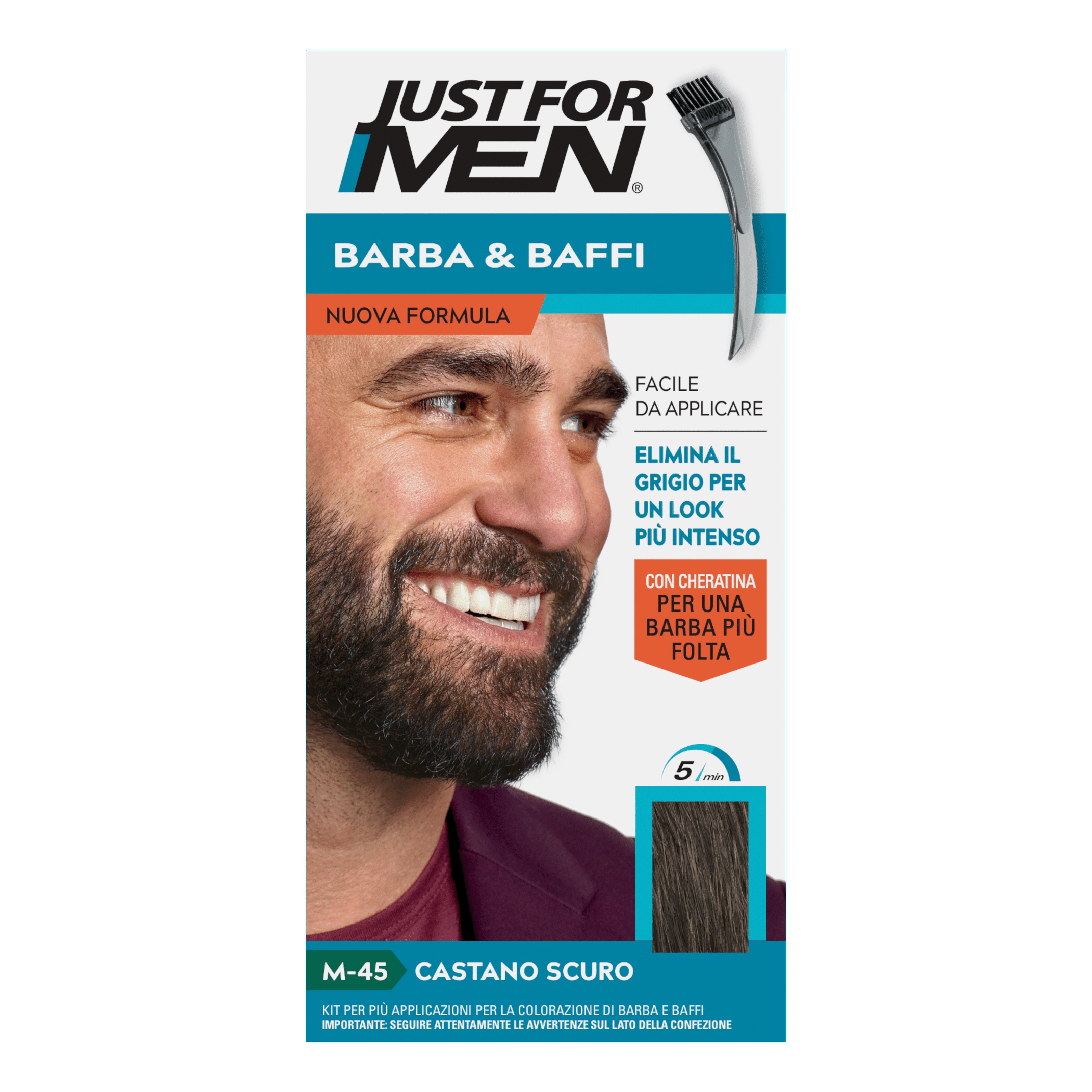 Just for men barba&amp;baffi nuova formula con cheratina m45 kit castano scuro base colore 14 g + attivatore colore 14 g