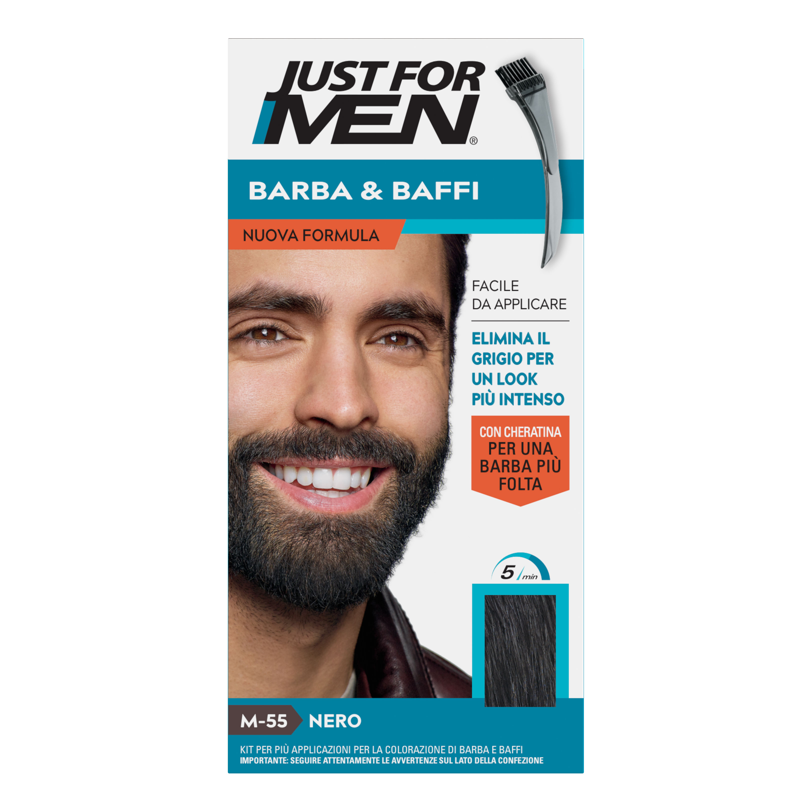 Just for men barba&amp;baffi nuova formula con cheratina m55 kit nero base colore 14 g + attivatore colore 14 g