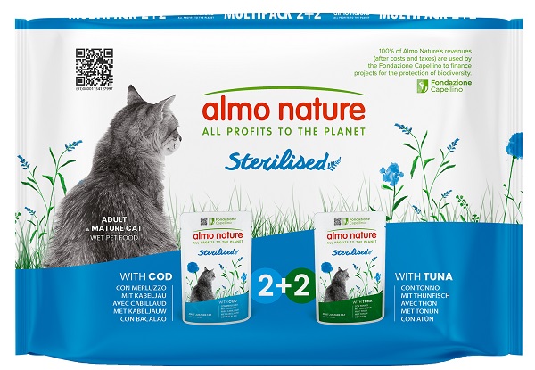 Almo nature functional cat multi pouch sterilised con merluzzo &amp; sterilised con tonno 4 x 70 g