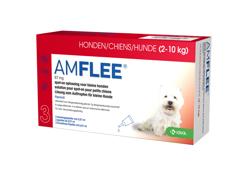 Amflee 0,67ml 67mg Spot-On Soluzione Antiparassitaria Per Cani Da 2 A 10kg 3 Pipette