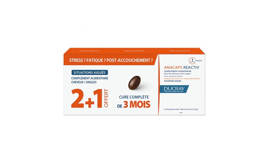 Anacaps reactiv trio ducray pacco triplo 2+1 omaggio 30+30+30 90 compresse totali