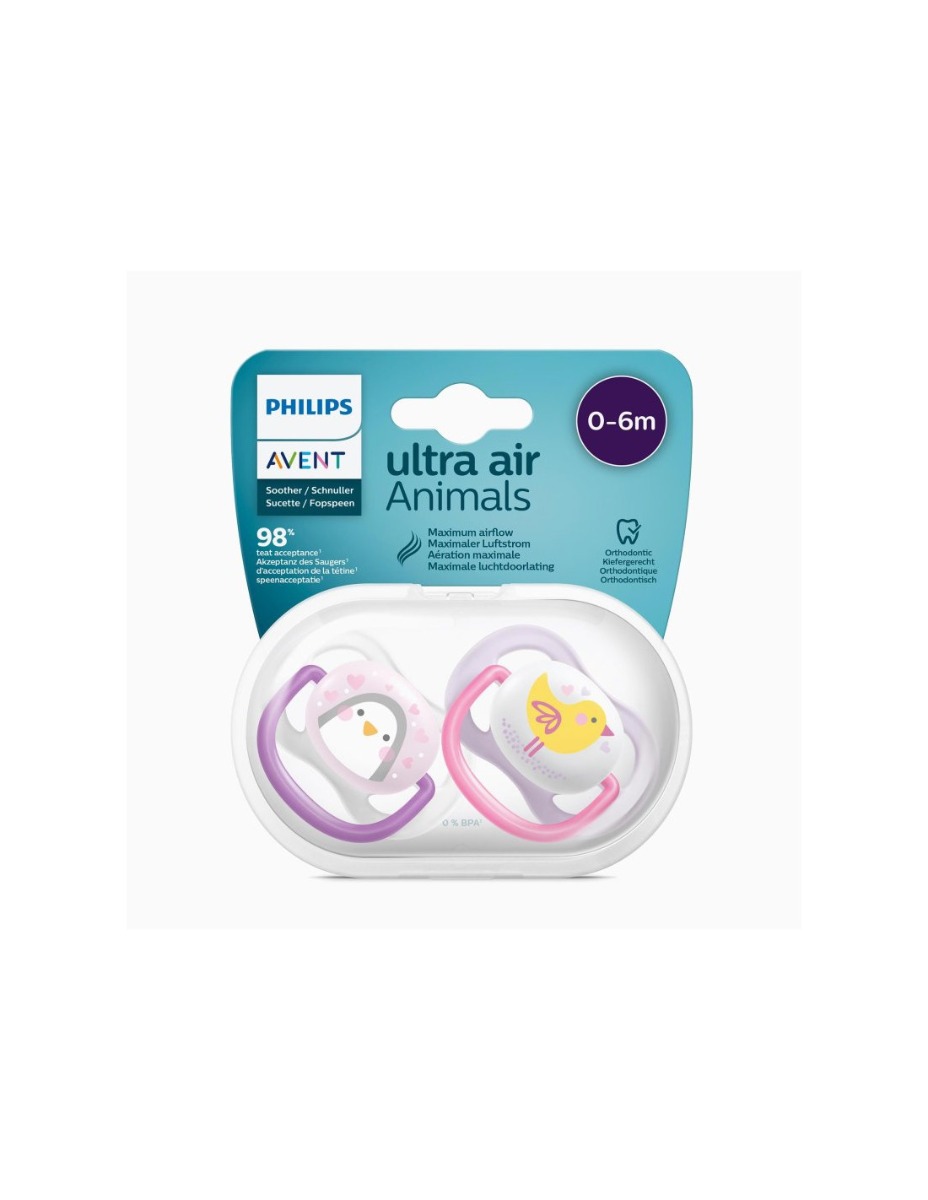 Avent ultra air animals succhietto penguin/bird femmina 0-6 mesi 2 pezzi