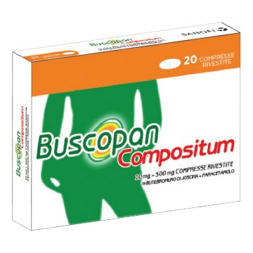 Buscopan compositum  10 mg + 500 mg compresse rivestite  n-butilbromuro di joscina + paracetamolo
