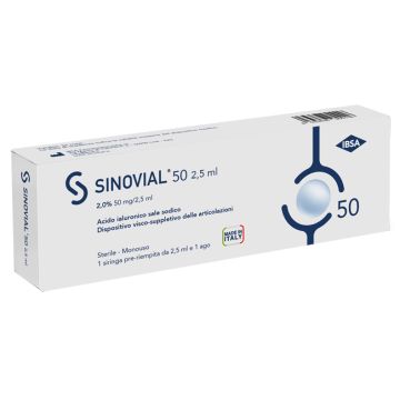 Siringa Intra-articolare Sinovial 50 Acido Ialuronico 2% 50 Mg/2,5 Ml 1 Fs + Ago Gauge 21 1 Pezzo