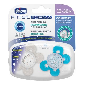 Chicco Succhietto Comfort Luminoso Silicone Blu Maschio 2 Pezzi