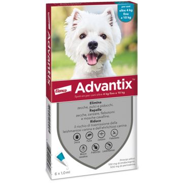 Advantix Spot On Soluzione 6 Pipette 1 Ml 100 Mg + 500 Mg Cani Da 4 A 10 Kg