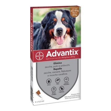 Advantix Spot-On Per Cani Oltre I 40 Kg Fino A 60 Kg 4 Pipette Monodose 6 Ml