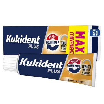 Kukident Plus Morso Insuperabile Crema Adesiva per Dentiere Totali e Parziali 57g